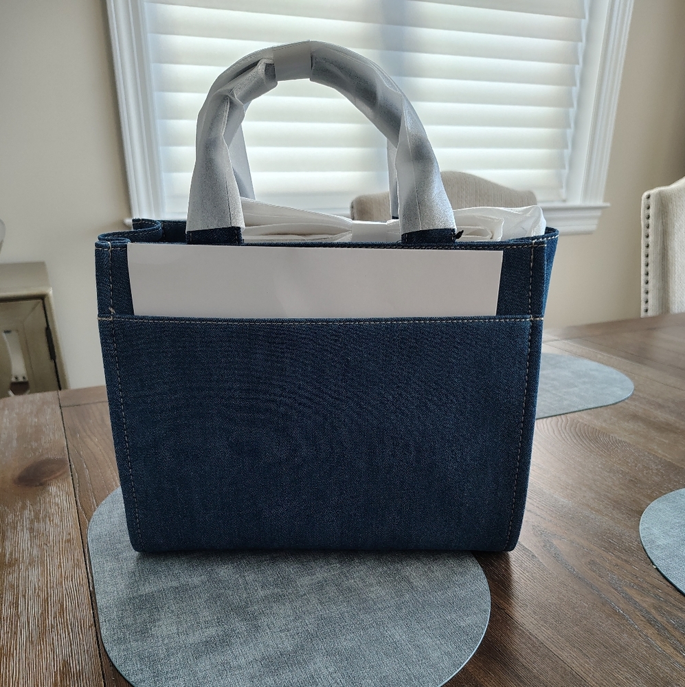 Blue Denim Tote with White Accents. Free Keychain Included. - Picture 3 of 6